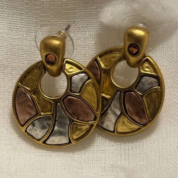 Chico’s Gold and Silver Mosaic Door Knocker Earrings - Picture 1 of 6